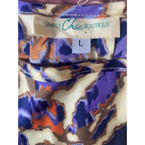Simply Chic Boutique Print Blouse Short Sleeve Large Polyester Orange Purple - Picture 4 of 7